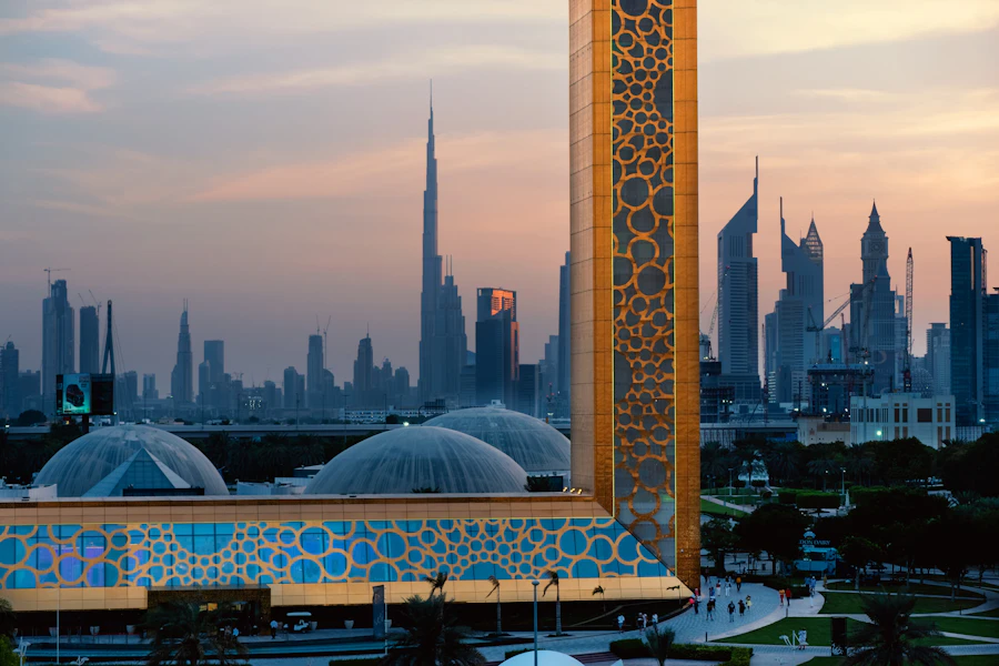 Dubai Frame rising above the city skyline